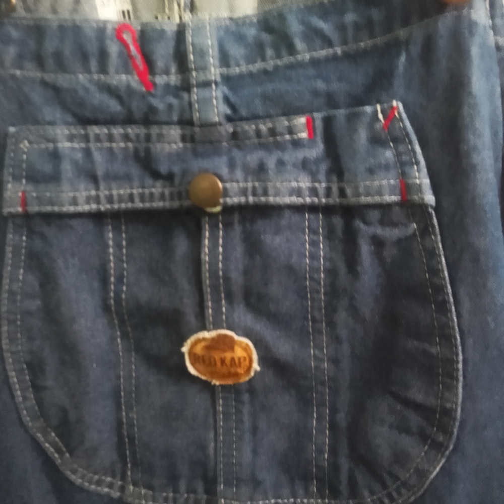 Classic Dark Wash Mens Red Cap Bib Denim Overalls 34/32 - Picture 15 of 16